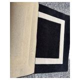 O - Wool Area Rug 6' x 4' - Black with Cream Border