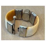 Vintage Bone & Lapis Lazuli Stone Hinged Cuff Bracelet