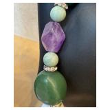 Three Beaded Necklaces - Clear Quartz Chunk, Green & Amethyst Beads, Delft Blue Porcelain Beads (Lot of 3)