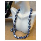 Three Beaded Necklaces - Clear Quartz Chunk, Green & Amethyst Beads, Delft Blue Porcelain Beads (Lot of 3)