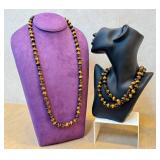 Tiger's Eye Beaded Hand-Knotted Necklaces - 28 in Pair