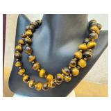 Tiger's Eye Beaded Hand-Knotted Necklaces - 28 in Pair