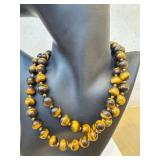 Tiger's Eye Beaded Hand-Knotted Necklaces - 28 in Pair