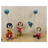 DR - Vintage Mexican Folk Paper Mache Clown Figurines - Hand-Painted 8-10.5 in Tall (Lot of 3)