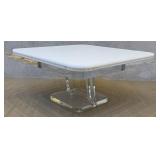 DR - Two Lucite Serving Trays including a Lucite White and Clear Countertop Pedestal Cake Stand and