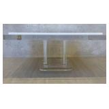 DR - Two Lucite Serving Trays including a Lucite White and Clear Countertop Pedestal Cake Stand and