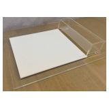 DR - Two Lucite Serving Trays including a Lucite White and Clear Countertop Pedestal Cake Stand and