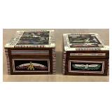 DR - Egyptian Trinket Boxes - Handmade, Painted Scenes, Red Interiors - 2 pcs