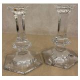 DR - Val Saint Lambert Crystal Candlesticks Pair - 7 in Tall