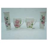 Portmeirion Studio Floral Mugs and 2 ceramic bud vases
