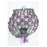 Purple Rose Shadow Box, Purple Glass Beaded Tea Light Candle Holder/Wall Sconce