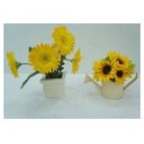 Artificial Sunflower Arrangement in Vintage-Style Galvanized Watering Can, and Other Yellow Flower Artificial Arrangement