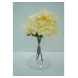 Hand-Blown Clear Glass Art Vase and Artificial Flowers