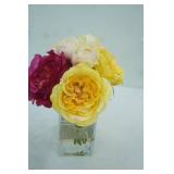 Clear Glass Square Vase with Flower Arrangement in Epoxy