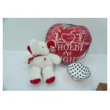 Hold Me Tight Heart Pillow, Elephant Stuffy, White Ceramic Heart Print Bowl