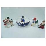 Snowman Figurines and Ceramic Snowman Bowl