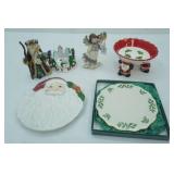 Christmas Decor, Ceramic Santa Dish, Candleholder and Figurines