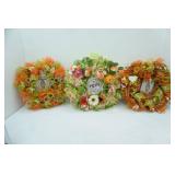 Fabric Mesh Wreaths. 2 Fall Themed, 1 Mothers Day Themed. NEW