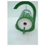 Wooden Bird House on Chain & Hanging Hook. Wood Painted Green