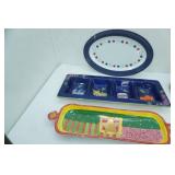 2 ceramic rectangular serving platters, 1 hard poly patriotic platter
