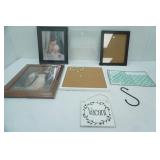NEW 10x13" photo frame, NEW small white wood framed cork board and pins, weekly to-do lists and more