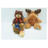 NEW Stuffed Teddy Bear, Stuffed Moose, Blue birds in nest finger puppet