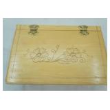 Handmade Wood-Burned Jewelry Box. Red felt lined. 12x8.5"x 4"