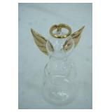 Hand-Blown Clear Glass w/Gold Accents Angel and Halo Figurine 5.5" tall