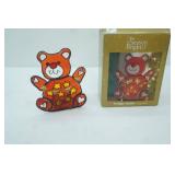 Vintage Stained Glass Teddy Bear Tea Light Holder.