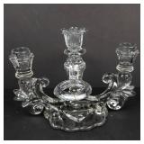 Crystal 4-Arm Candelabrum with Teardrop Prisms - Glass Candle Holder -missing 2 prism and holder