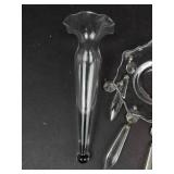Crystal 4-Arm Candelabrum with Teardrop Prisms - Glass Candle Holder -missing 2 prism and holder