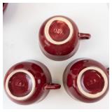Hall USA Burgundy Dinnerware Set - 3 Burgundy Mugs, 4 Burgundy Bowls, 1 Yellow Bowl (1102)