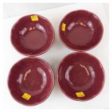 Hall USA Burgundy Dinnerware Set - 3 Burgundy Mugs, 4 Burgundy Bowls, 1 Yellow Bowl (1102)