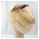 Dyed Fur Hat - Cream/Beige with Brown-Tipped Edges