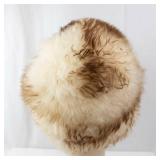 Dyed Fur Hat - Cream/Beige with Brown-Tipped Edges