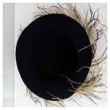 Cloche Hat - Black Felt with Beige Feather Trim, Vintage Style Dress Accessory