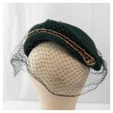 Glenover Henry Pollack 100% Wool Green Felt Hat - Veil & Gold Jewel Band
