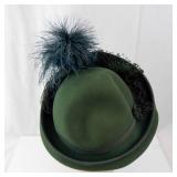 Draper Exclusive Green Felt Hat with Feather & Veil - Size 7 1/8