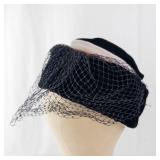 Black Velvet Cloche Hat with Net Veil - Vintage Style