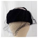 Black Velvet Cloche Hat with Net Veil - Vintage Style