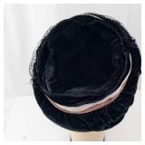 Black Velvet Cloche Hat with Net Veil - Vintage Style