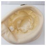 Vintage Cream Wool Felt Cloche Hat with Purple Rhinestone Floral Brooch