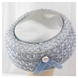 Light Blue Woven Hat with Pearl Button & Satin Lining