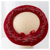 Headpiece - Red Velvet Circular Hat with Pink Ornamental Trim