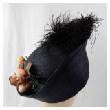 Feathered Black Hat - Feather Plume & Floral Berry Embellishment
