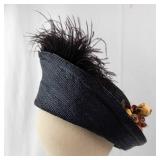 Feathered Black Hat - Feather Plume & Floral Berry Embellishment