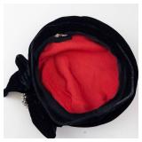 Black Velvet Turban Hat with Crystal Brooch - Size Large