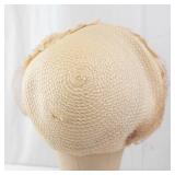 Beige Straw Hat with Fabric Floral Accents & Veil - Women