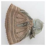 Beige Crochet Lace Bonnet Hat with Gray Ribbon - Vintage Style Headpiece