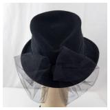 Betmar Street Smart Hat - Black Felt with Tulle Bow